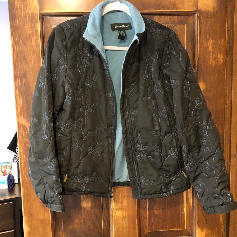 Eddie Bauer Dark Grey Jacket with Blue Embroidery